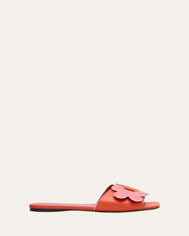 Flower Leather Slide Sandals